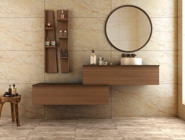 B-Pair Elegant Matte Finish Marble-Look Tile: Neutral Beige with Subtle Veining - Image 2