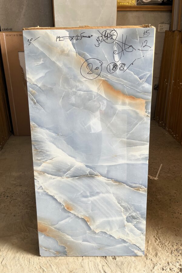 A-Pair Polished Tile: Luxurious Blue Marble-Look with Golden Veining
