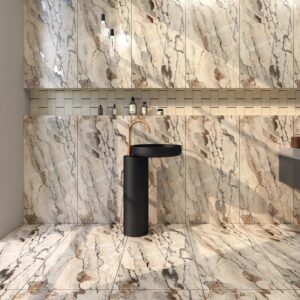 A bold and artistic tile with intricate patterns and a smooth velvet finish. Perfect for feature walls, modern kitchens, and designer spaces.